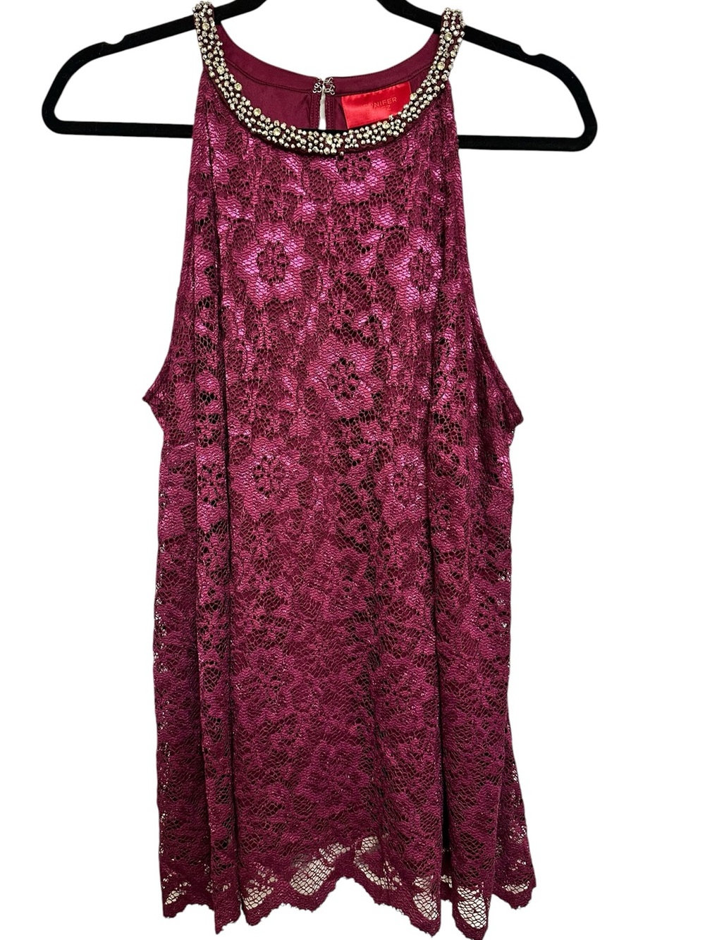 NWT - Jennifer Lopez - Dark Fuchsia Lace Beaded Neckline Blouse - 1X